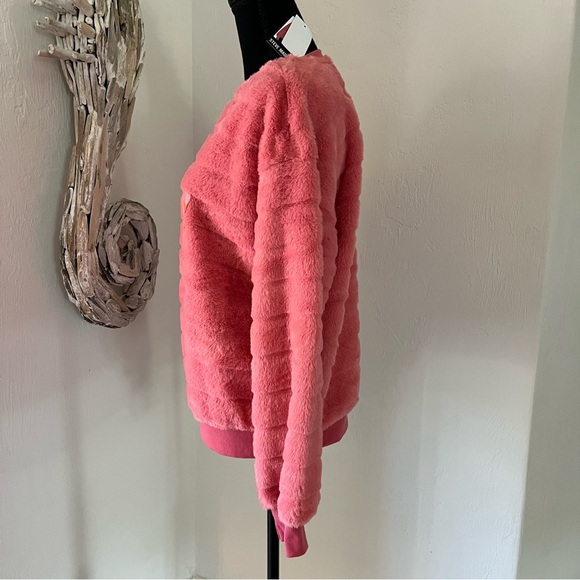 Steve Madden Faux Fur Sweatshirt Top stripe medium tea rose pink - Picture 2 of 16